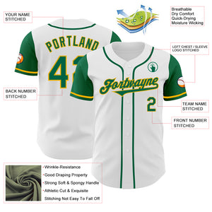 Custom White Kelly Green-Gold Authentic Two Tone Baseball Jersey