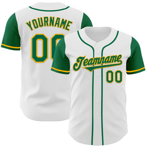 Custom White Kelly Green-Gold Authentic Two Tone Baseball Jersey