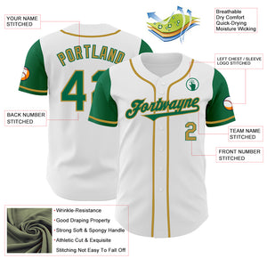 Custom White Kelly Green-Old Gold Authentic Two Tone Baseball Jersey