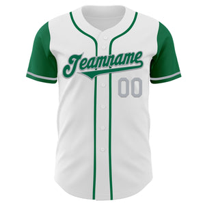 Custom White Kelly Green-Gray Authentic Two Tone Baseball Jersey