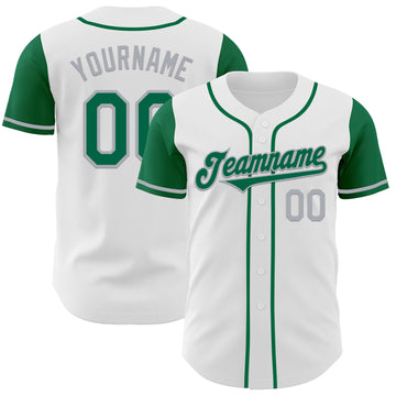 Custom White Kelly Green-Gray Authentic Two Tone Baseball Jersey