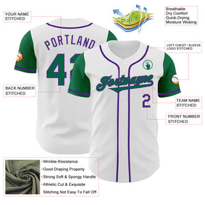 Custom White Kelly Green-Purple Authentic Two Tone Baseball Jersey