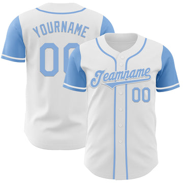 Custom White Light Blue Authentic Two Tone Baseball Jersey