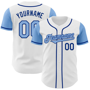 Custom White Light Blue-Royal Authentic Two Tone Baseball Jersey