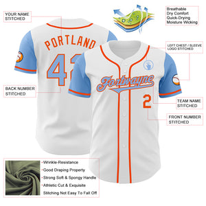 Custom White Light Blue-Orange Authentic Two Tone Baseball Jersey