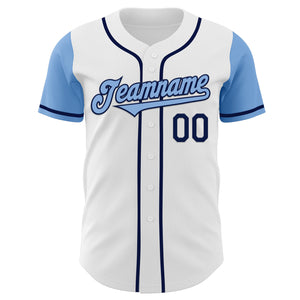 Custom White Light Blue-Navy Authentic Two Tone Baseball Jersey