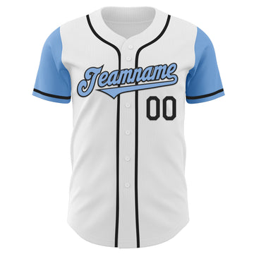 Custom White Light Blue-Black Authentic Two Tone Baseball Jersey