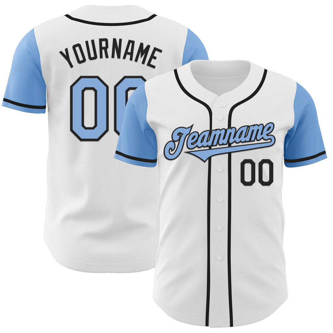 Custom White Light Blue-Black Authentic Two Tone Baseball Jersey