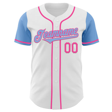 Custom White Light Blue-Pink Authentic Two Tone Baseball Jersey