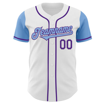 Custom White Light Blue-Purple Authentic Two Tone Baseball Jersey