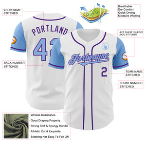 Custom White Light Blue-Purple Authentic Two Tone Baseball Jersey