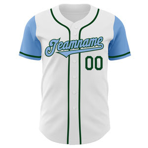 Custom White Light Blue-Green Authentic Two Tone Baseball Jersey