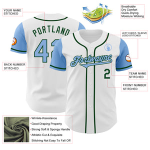 Custom White Light Blue-Green Authentic Two Tone Baseball Jersey