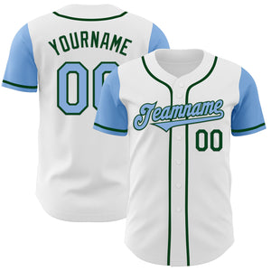 Custom White Light Blue-Green Authentic Two Tone Baseball Jersey