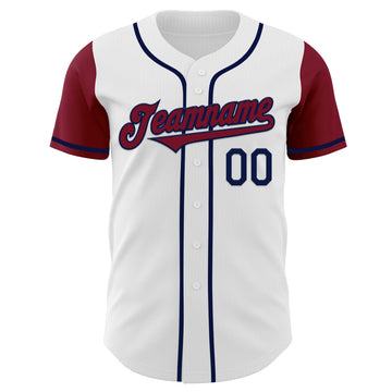 Custom White Crimson-Navy Authentic Two Tone Baseball Jersey