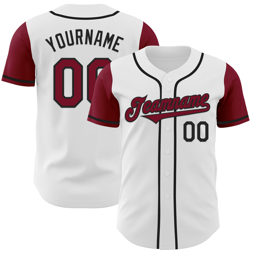 Custom White Crimson-Black Authentic Two Tone Baseball Jersey