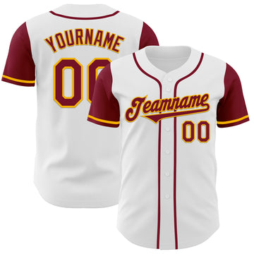 Custom White Crimson-Gold Authentic Two Tone Baseball Jersey