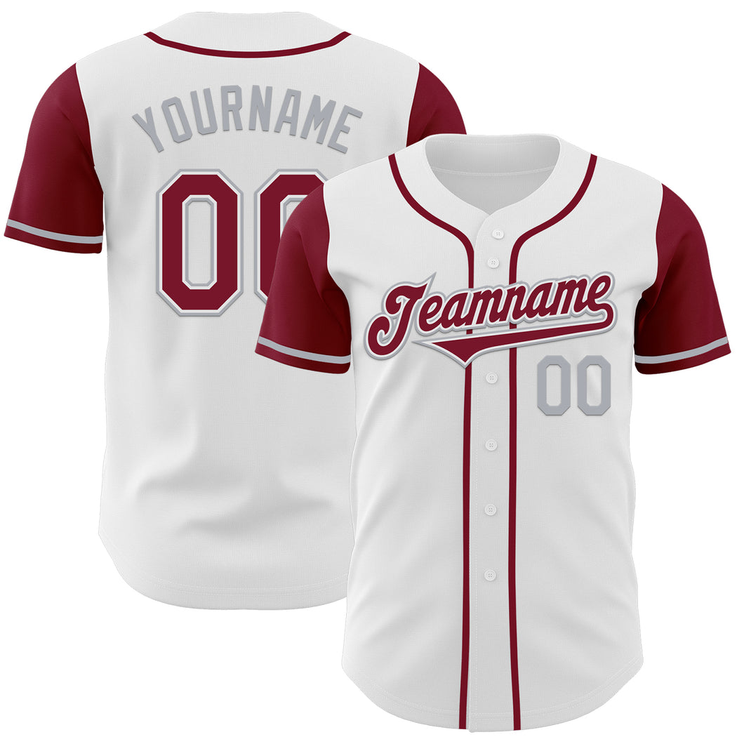 Custom White Crimson-Gray Authentic Two Tone Baseball Jersey