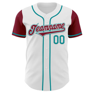 Custom White Crimson-Teal Authentic Two Tone Baseball Jersey