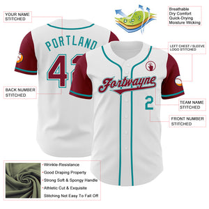 Custom White Crimson-Teal Authentic Two Tone Baseball Jersey