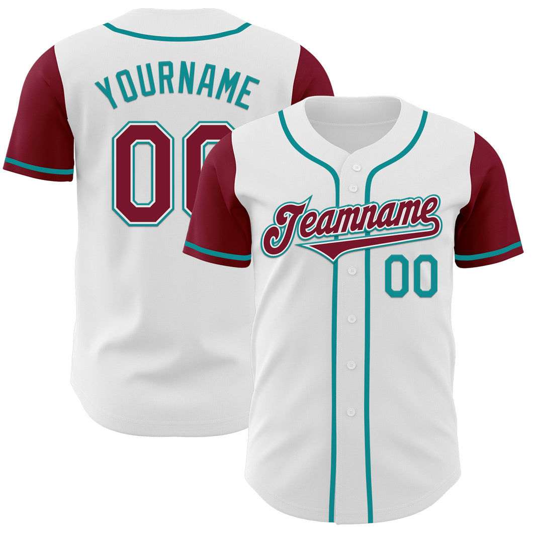 Custom White Crimson-Teal Authentic Two Tone Baseball Jersey