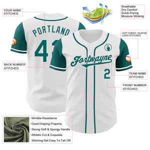 Custom White Teal Authentic Two Tone Baseball Jersey