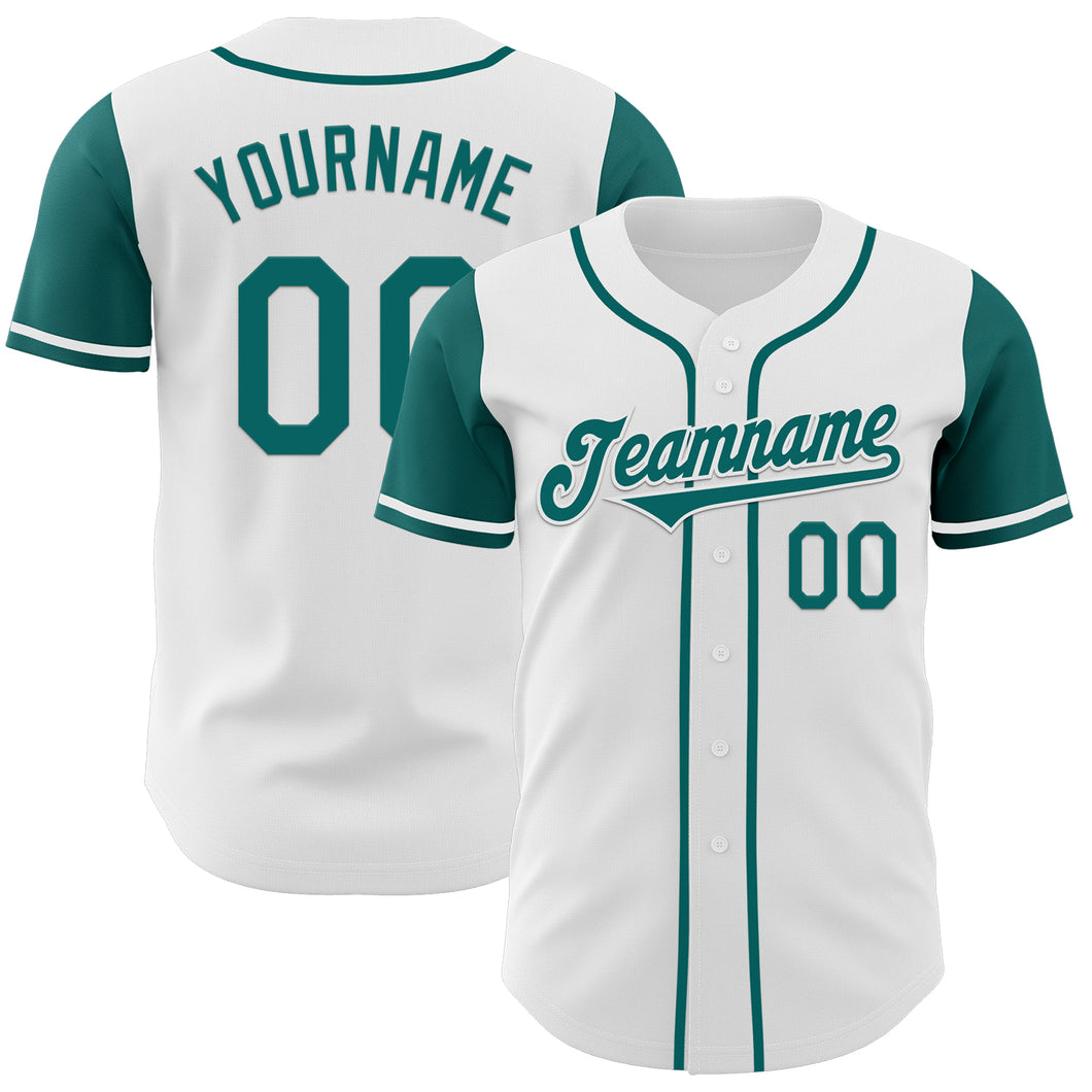 Custom White Teal Authentic Two Tone Baseball Jersey