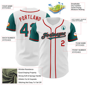 Custom White Teal-Red Authentic Two Tone Baseball Jersey