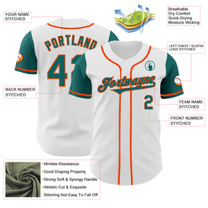 Custom White Teal-Orange Authentic Two Tone Baseball Jersey