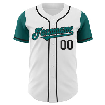 Custom White Teal-Black Authentic Two Tone Baseball Jersey