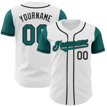 Custom White Teal-Black Authentic Two Tone Baseball Jersey