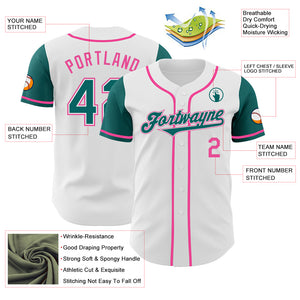 Custom White Teal-Pink Authentic Two Tone Baseball Jersey