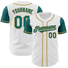 Загрузить изображение в средство просмотра галереи, Custom White Teal-Old Gold Authentic Two Tone Baseball Jersey
