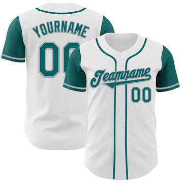 Custom White Teal-Gray Authentic Two Tone Baseball Jersey