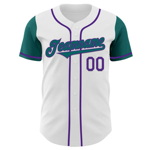 Custom White Teal-Purple Authentic Two Tone Baseball Jersey