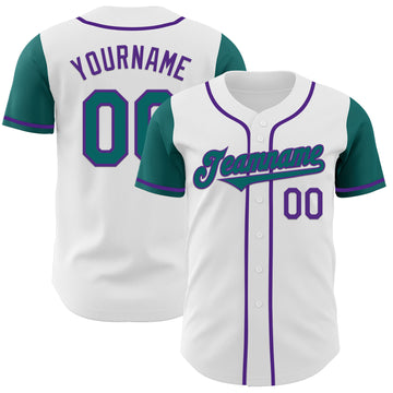 Custom White Teal-Purple Authentic Two Tone Baseball Jersey