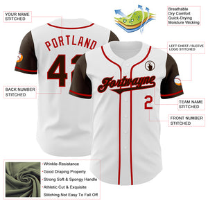 Custom White Brown-Red Authentic Two Tone Baseball Jersey