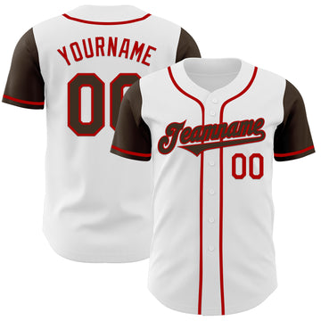 Custom White Brown-Red Authentic Two Tone Baseball Jersey