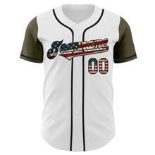 Laden Sie das Bild in den Galerie-Viewer, Custom White Vintage USA Flag Black-Olive Authentic Two Tone Baseball Jersey
