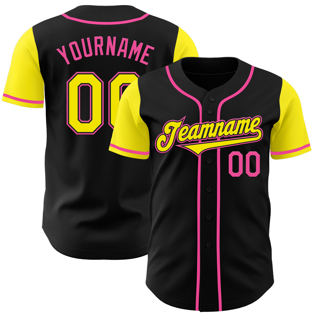 Custom Black Light Yellow-Pink Authentic Two Tone Baseball Jersey