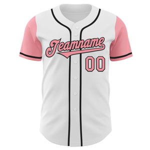 Custom White Medium Pink-Black Authentic Two Tone Baseball Jersey