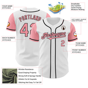 Custom White Medium Pink-Black Authentic Two Tone Baseball Jersey