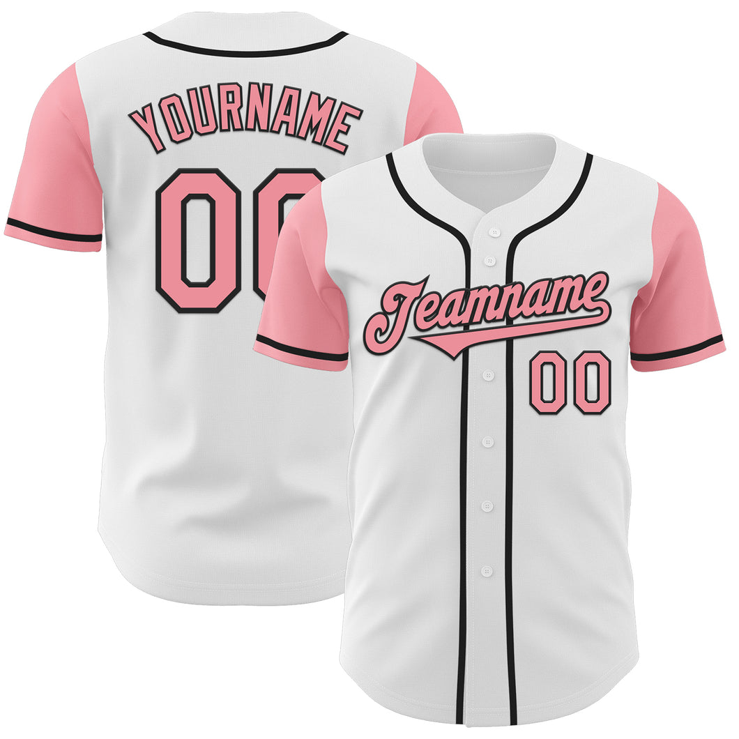 Custom White Medium Pink-Black Authentic Two Tone Baseball Jersey