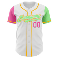 Загрузить изображение в средство просмотра галереи, Custom White Pink Pea Green-Gold Authentic Two Tone Baseball Jersey
