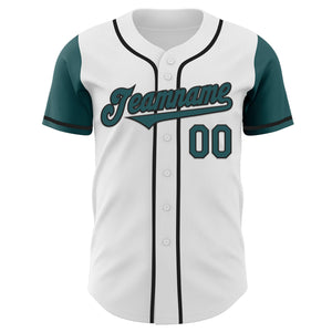 Custom White Midnight Green-Black Authentic Two Tone Baseball Jersey