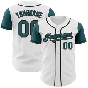 Custom White Midnight Green-Black Authentic Two Tone Baseball Jersey