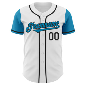 Custom White Panther Blue-Black Authentic Two Tone Baseball Jersey