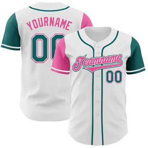 Custom White Teal-Pink Authentic Two Tone Baseball Jersey