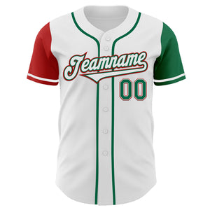 Custom White Kelly Green-Red Authentic Two Tone Baseball Jersey