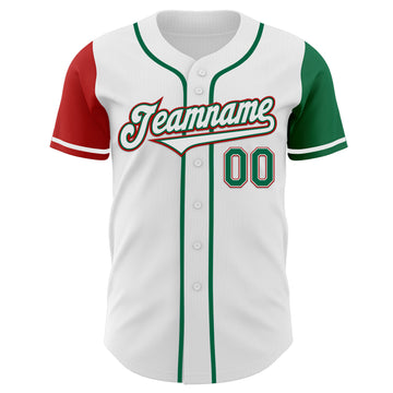 Custom White Kelly Green-Red Authentic Two Tone Baseball Jersey